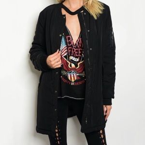 Black Longline Bomber Jacket Sz. M